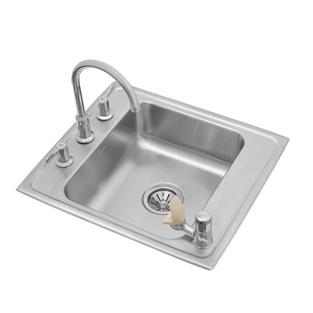 Lustertone Stainless Steel 22X19-1/2X7-1/2 Single Bowl Top Mount Classroom Sink + Faucet/Bubbler Kit